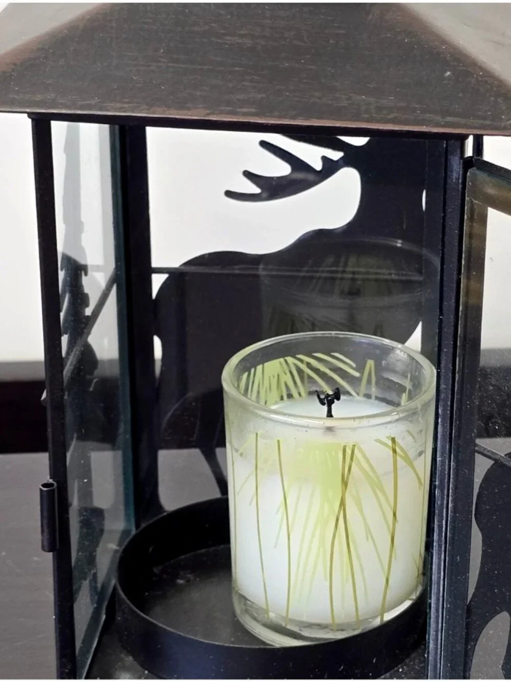 Rustic Metal Deer Moose Lantern Candle Holder Glass Doors Cabin Decor Wildlife - Picture 3 of 6